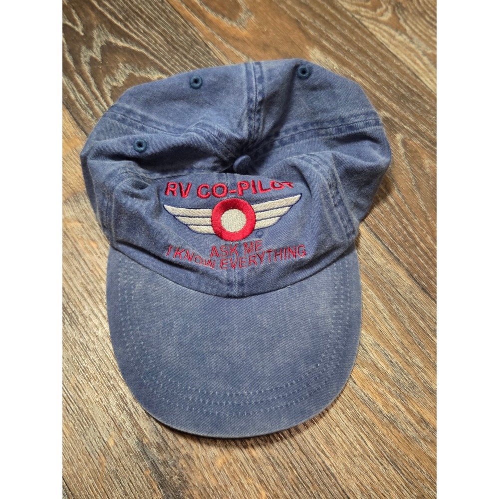 Falcon Headwear RV Co-Pilot Ask Me I Know Everything Blue Dad Hat Leather Strap
